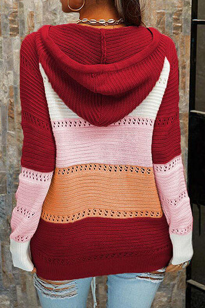Blusa informal con cuello y capucha en contraste, con tiras cruzadas y diseño de patchwork (7 colores)