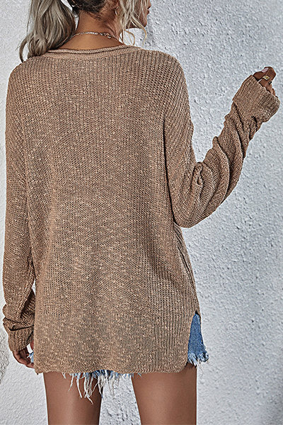 Suéter informal de cuello en V básico con cordón ajustable y color liso