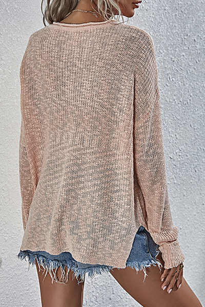 Suéter informal de cuello en V básico con cordón ajustable y color liso