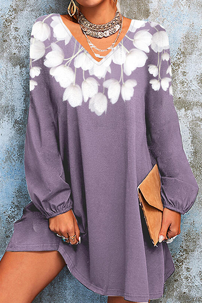 Vestidos casuales de corte A con escote en V y patchwork floral en contraste
