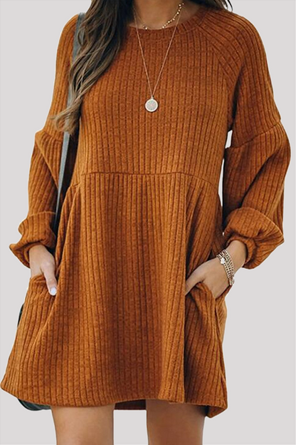 Casual Street Solid Patchwork Pocket O Neck Princess Dresses