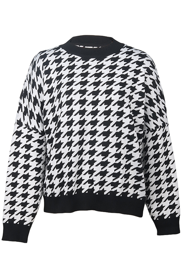 Suéter de cuello redondo con contraste de patchwork geométrico de moda urbana (3 colores)