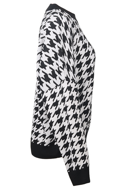 Suéter de cuello redondo con contraste de patchwork geométrico de moda urbana (3 colores)