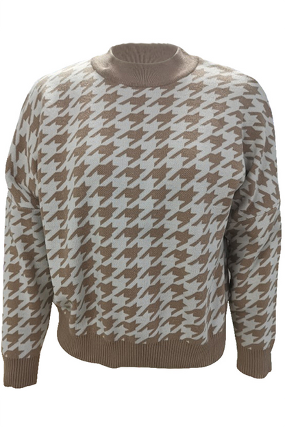 Suéter de cuello redondo con contraste de patchwork geométrico de moda urbana (3 colores)