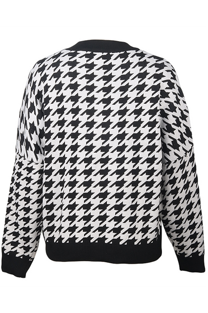 Suéter de cuello redondo con contraste de patchwork geométrico de moda urbana (3 colores)
