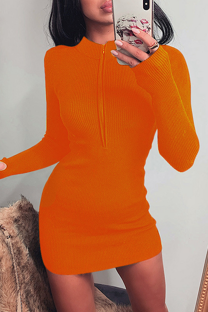 Vestidos de falda lápiz con cuello con cremallera y patchwork liso de moda urbana (10 colores)
