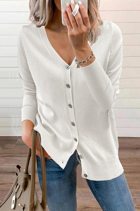Suéter informal con cuello en V y hebilla de patchwork sólido (12 colores)