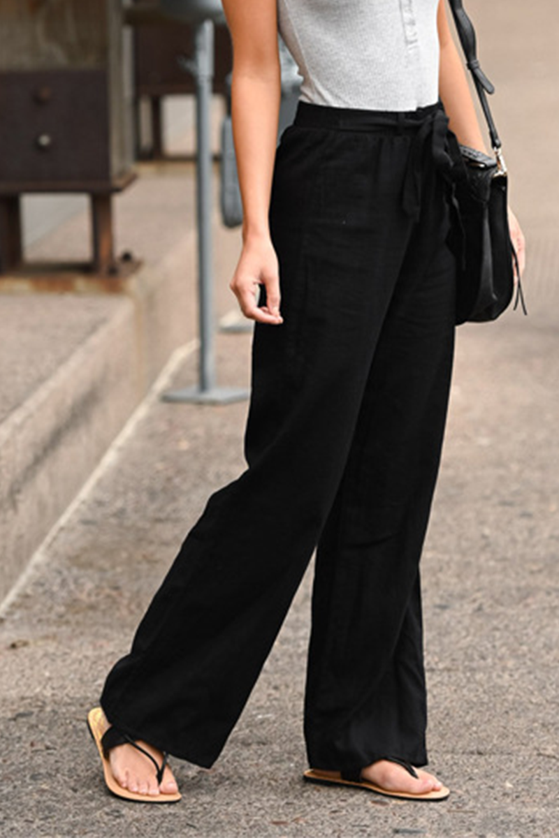 Pantalones casuales lisos con abertura en la parte inferior, básicos, sueltos y rectos, de color liso (6 colores)