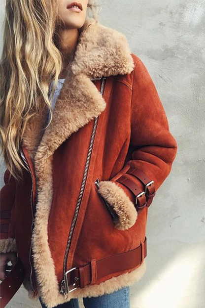 Street Patchwork Contrast Zipper Turndown Collar Outerwear(3 Colors)