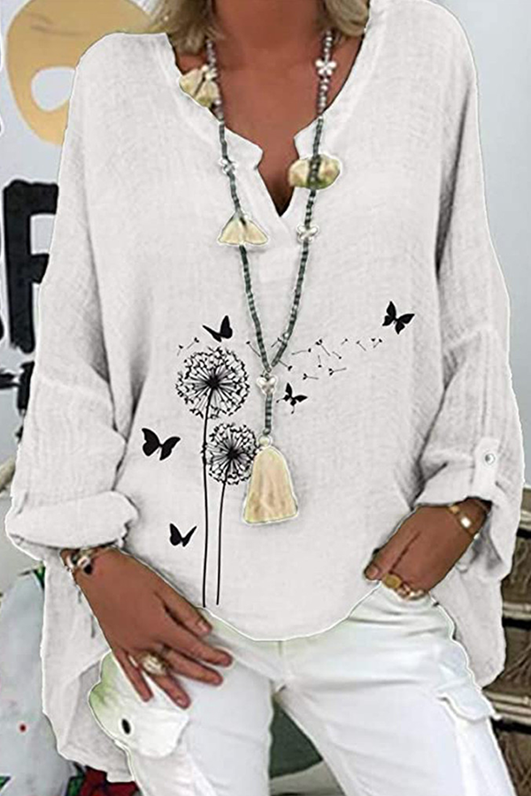 Tops casuales con cuello en V y patchwork con estampado