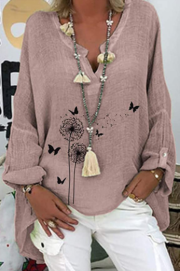 Tops casuales con cuello en V y patchwork con estampado
