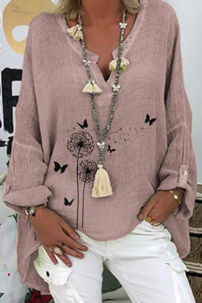 Tops casuales con cuello en V y patchwork con estampado