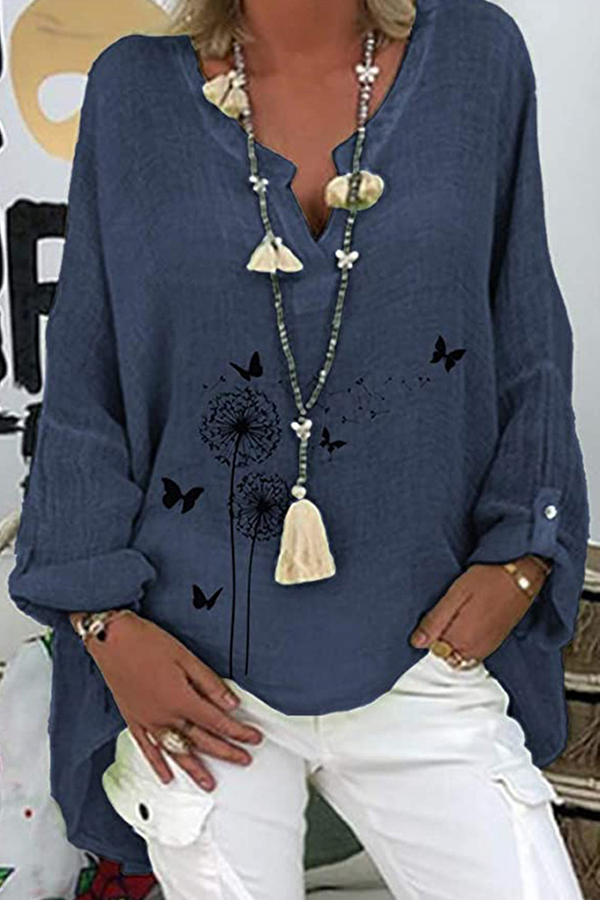 Tops casuales con cuello en V y patchwork con estampado