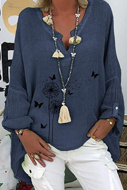 Tops casuales con cuello en V y patchwork con estampado