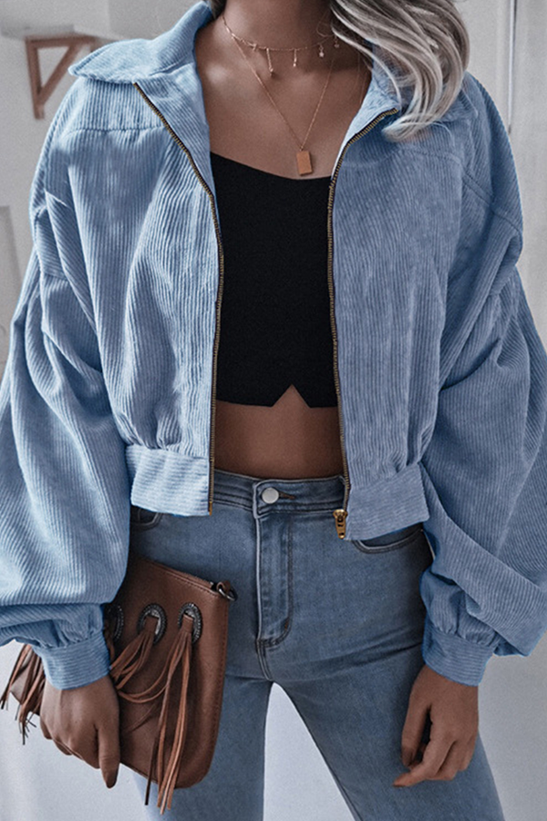 Casual Street Solid Split Joint Zipper Turndown Collar Outerwear