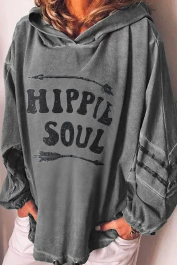Tops casuales con capucha y cuello básico con letras (4 colores)