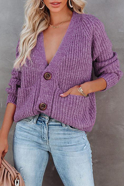 Tops casuales de cuello en V con botones y bolsillos sólidos