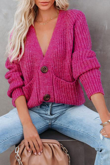 Tops casuales de cuello en V con botones y bolsillos sólidos
