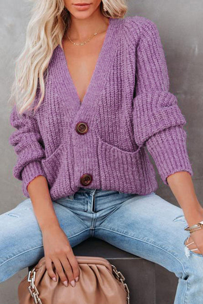 Tops casuales de cuello en V con botones y bolsillos sólidos