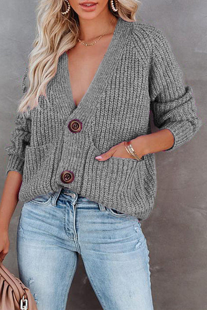 Tops casuales de cuello en V con botones y bolsillos sólidos