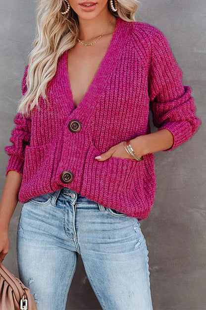 Tops casuales de cuello en V con botones y bolsillos sólidos