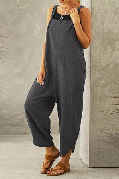 Monos casuales holgados tipo capri con botones lisos (8 colores)
