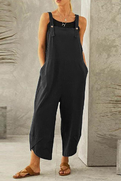 Monos casuales holgados tipo capri con botones lisos (8 colores)