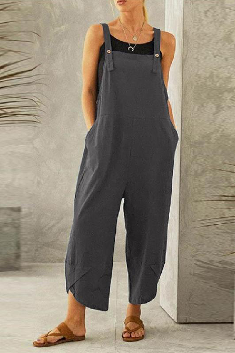 Monos casuales holgados tipo capri con botones lisos (8 colores)