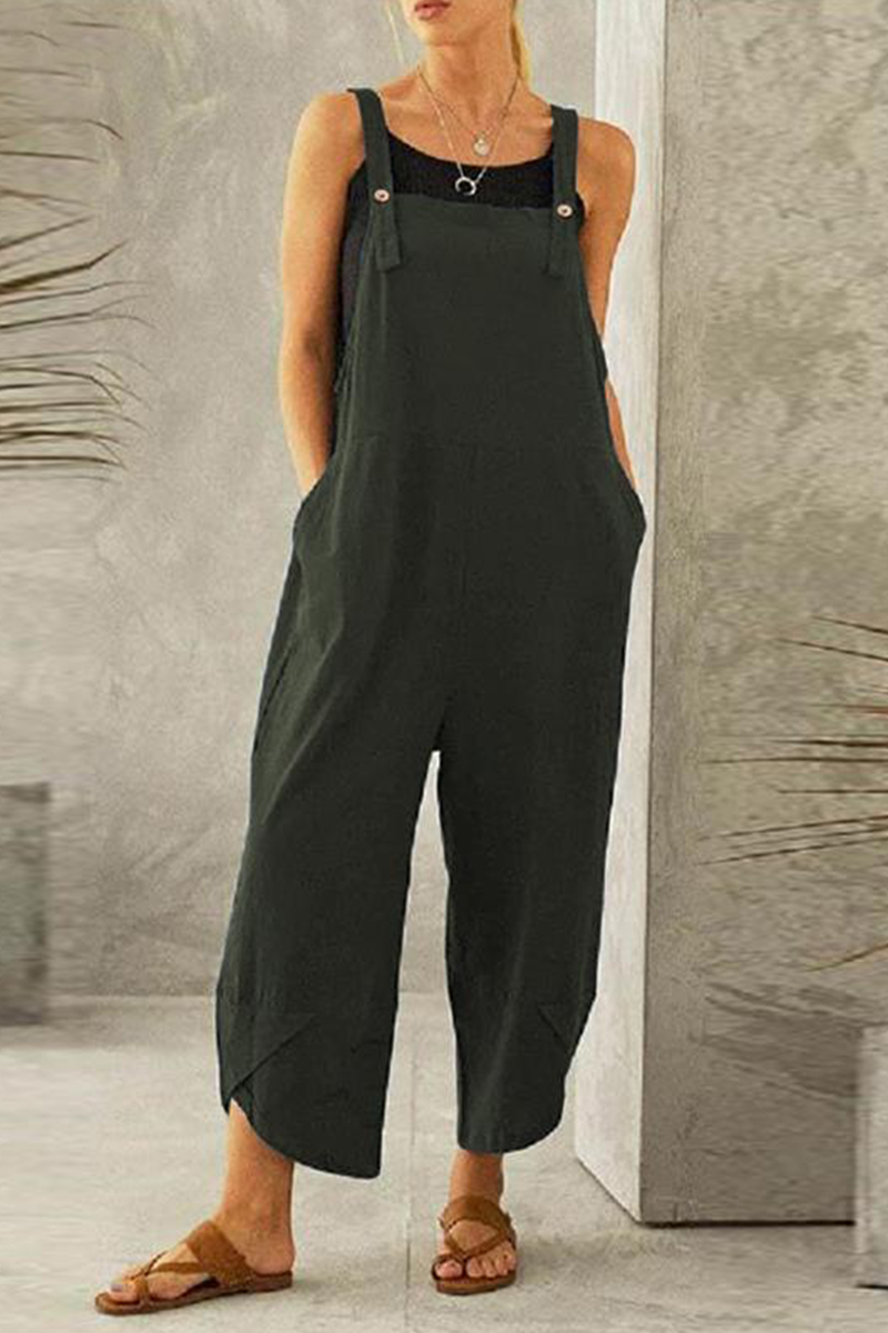 Monos casuales holgados tipo capri con botones lisos (8 colores)