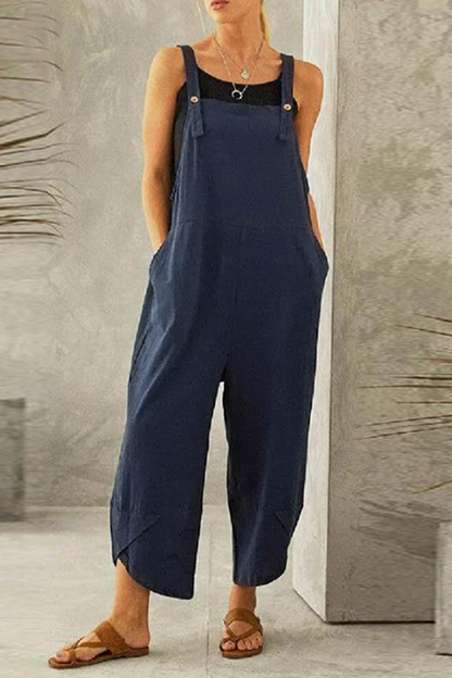 Monos casuales holgados tipo capri con botones lisos (8 colores)
