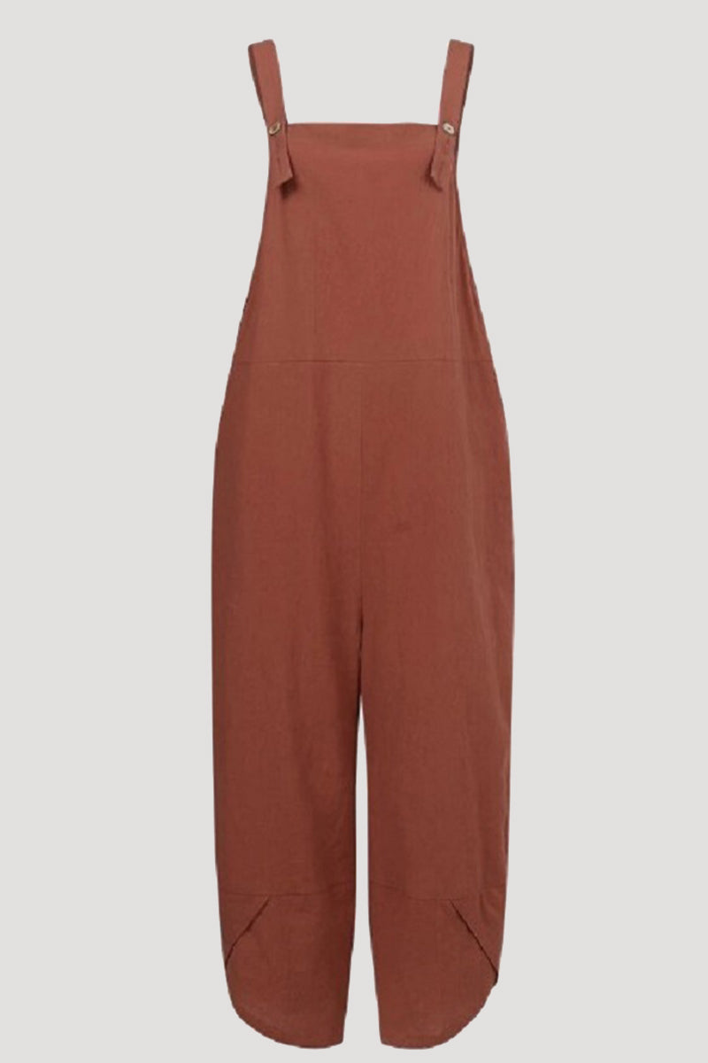 Monos casuales holgados tipo capri con botones lisos (8 colores)