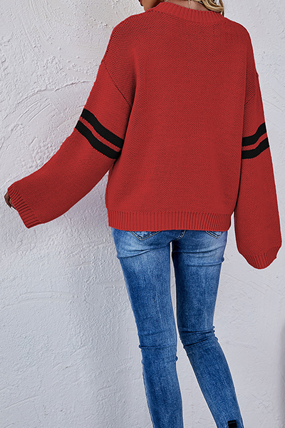 Suéter casual de cuello redondo con rayas y patchwork en contraste