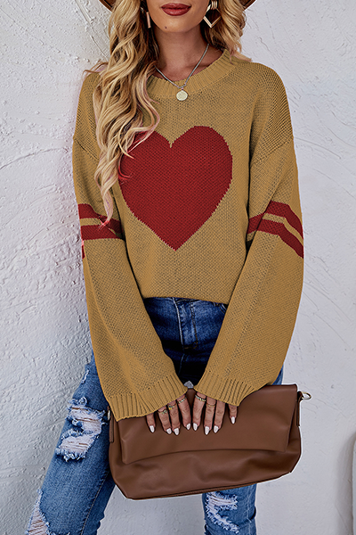 Suéter casual de cuello redondo con rayas y patchwork en contraste