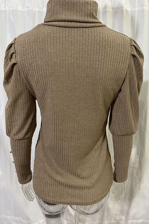 Tops casuales de cuello alto con hebilla sólida y pliegues (3 colores)