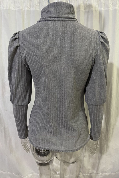 Tops casuales de cuello alto con hebilla sólida y pliegues (3 colores)