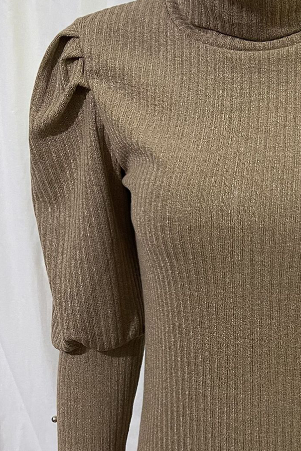 Tops casuales de cuello alto con hebilla sólida y pliegues (3 colores)