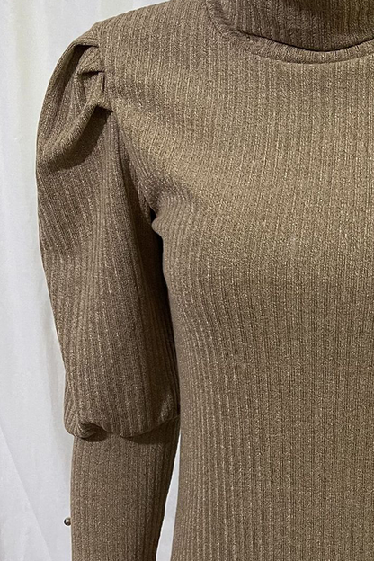 Tops casuales de cuello alto con hebilla sólida y pliegues (3 colores)