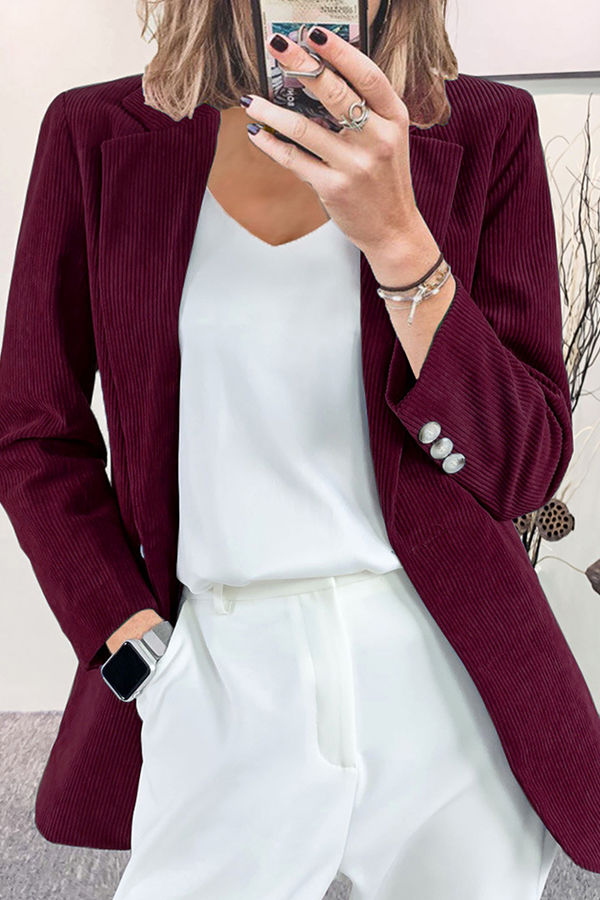 Prenda exterior informal, elegante, con botones lisos y cuello vuelto (7 colores)