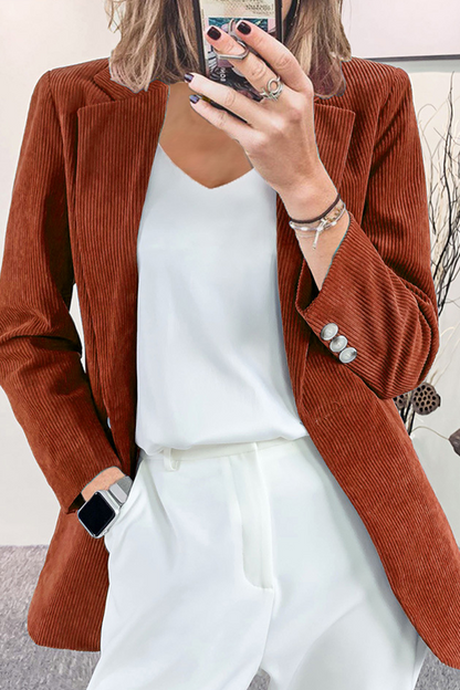 Prenda exterior informal, elegante, con botones lisos y cuello vuelto (7 colores)