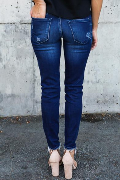 Pantalones casuales de tubo con pliegues y aberturas en la articulación y rotos de patchwork