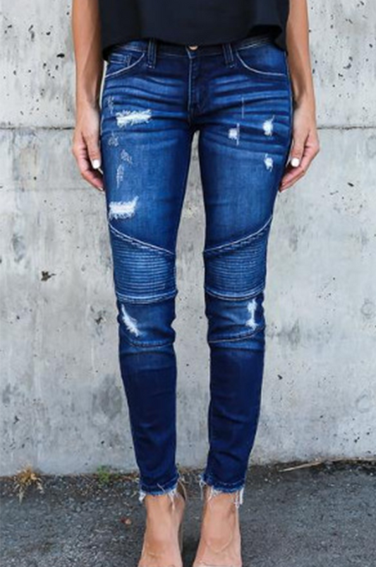 Pantalones de tubo con pliegues y rotos de patchwork informales