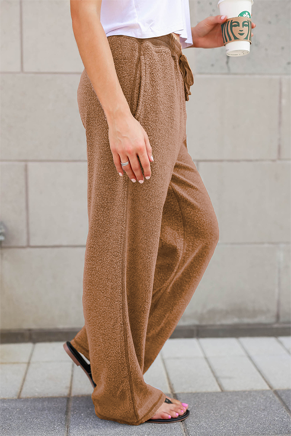 Casual Solid Draw String Pocket Loose Wide Leg Solid Color Bottoms(5 Colors)