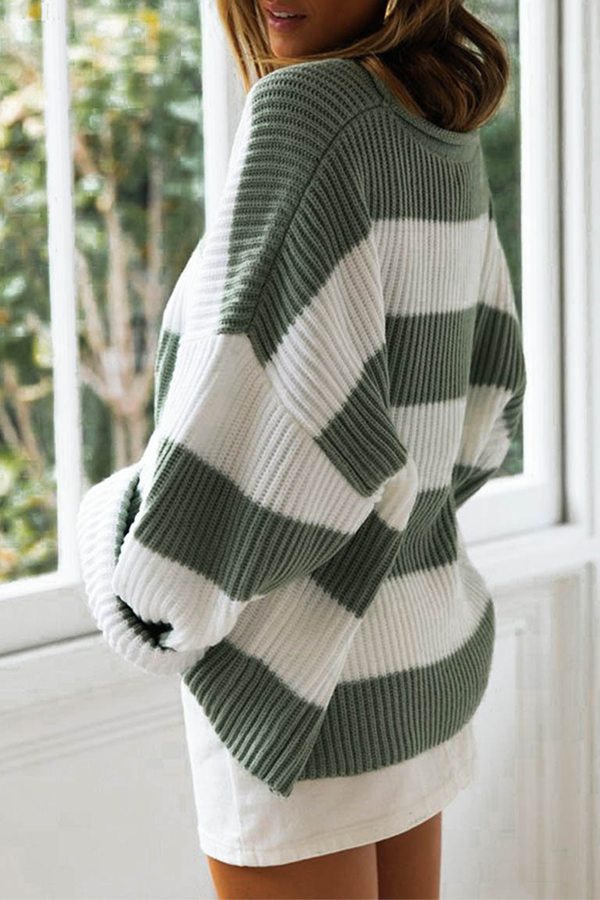 Casual Striped Split Joint  Contrast O Neck Tops Sweater£¨5 colors£©
