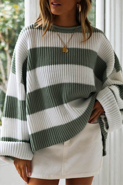 Casual Striped Split Joint  Contrast O Neck Tops Sweater£¨5 colors£©