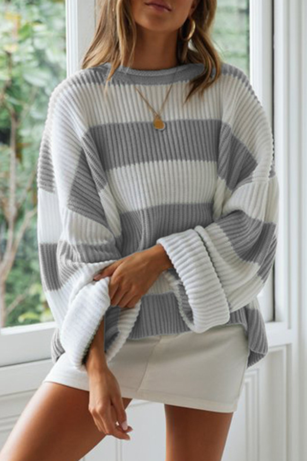 Casual Striped Split Joint  Contrast O Neck Tops Sweater£¨5 colors£©