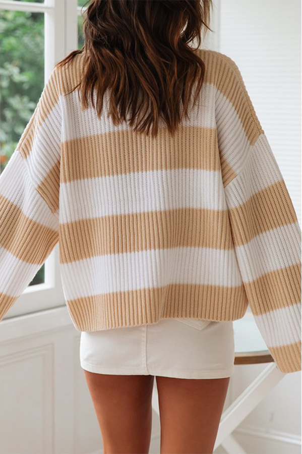 Casual Striped Split Joint  Contrast O Neck Tops Sweater£¨5 colors£©