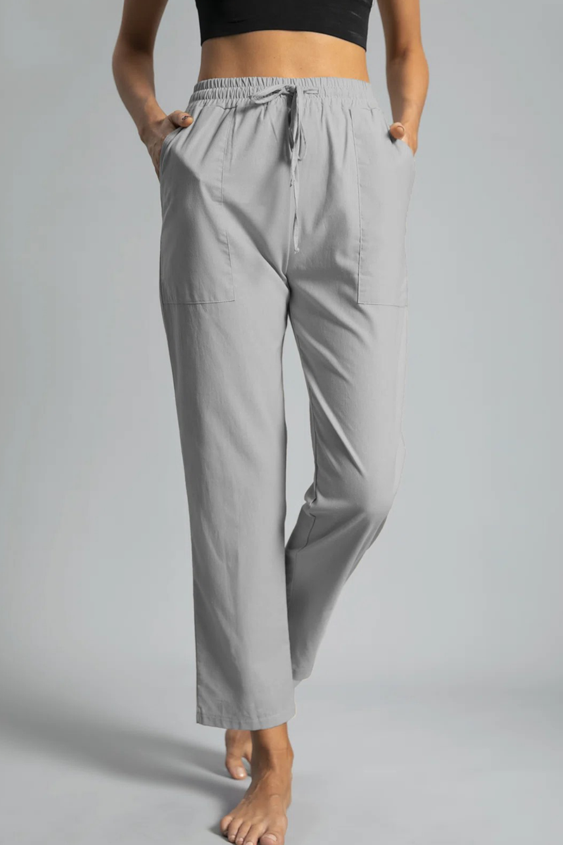 Pantalones casuales lisos con cordón ajustable, bolsillos rectos y estampados (5 colores)