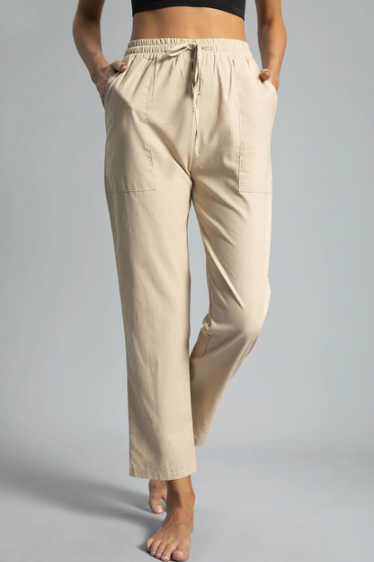 Pantalones casuales lisos con cordón ajustable, bolsillos rectos y estampados (5 colores)
