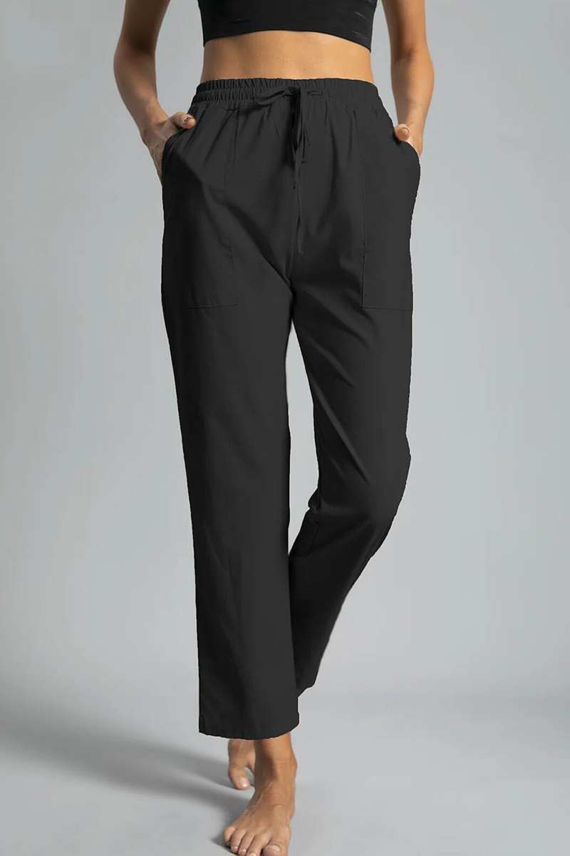 Pantalones casuales lisos con cordón ajustable, bolsillos rectos y estampados (5 colores)