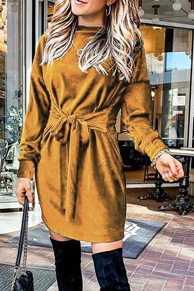 Vestidos elegantes de moda con diseño de patchwork sólido y tirantes, cuello redondo, corte A (4 colores)